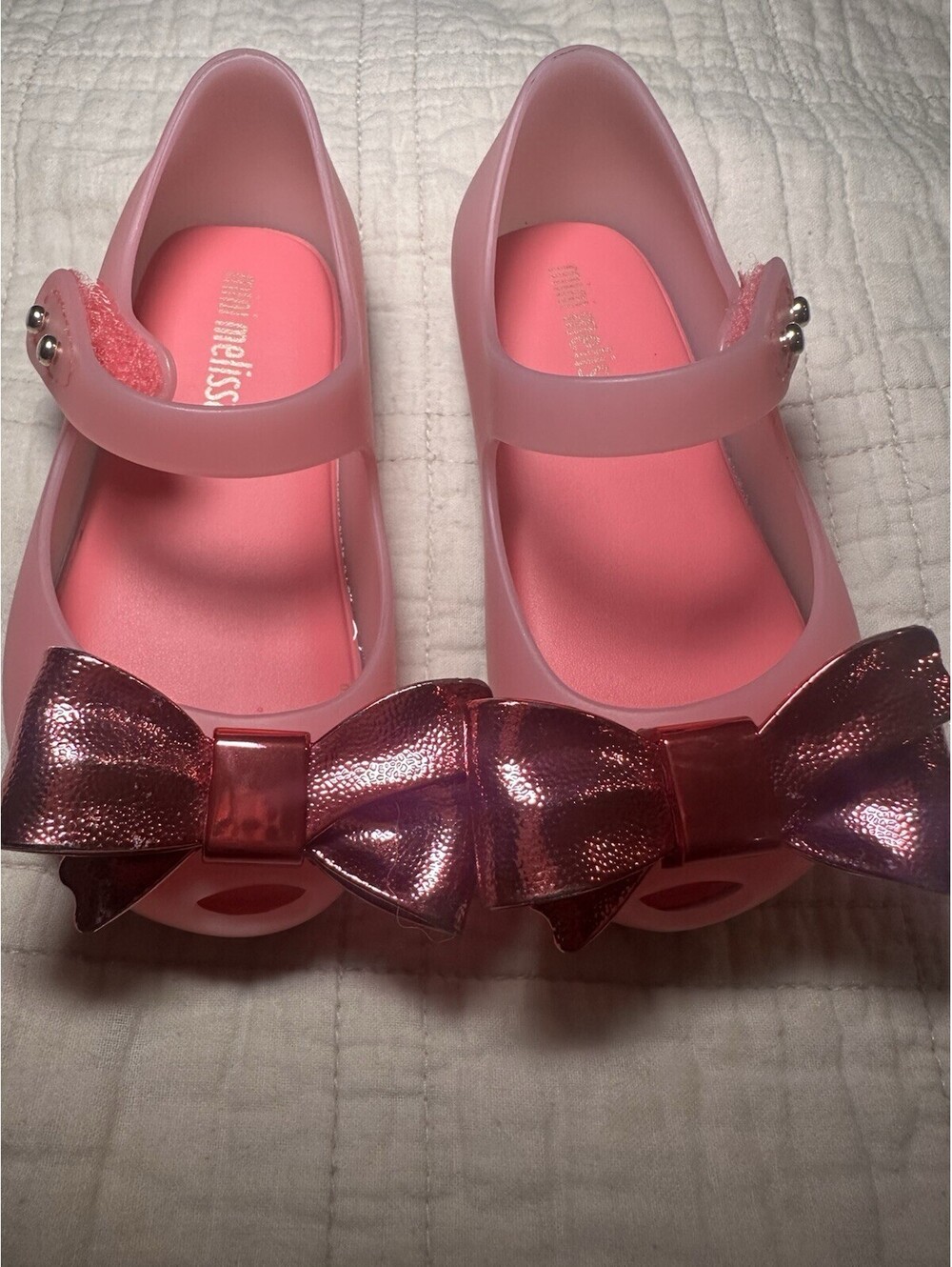 Mini Melissa Toddler Size 6 Pink Mary Jane’s With Metallic Bow